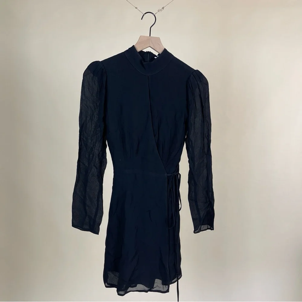 NWT Reformation Otessa Keyhole Front Tie Long Sleeve Mini Dress Black Witchy